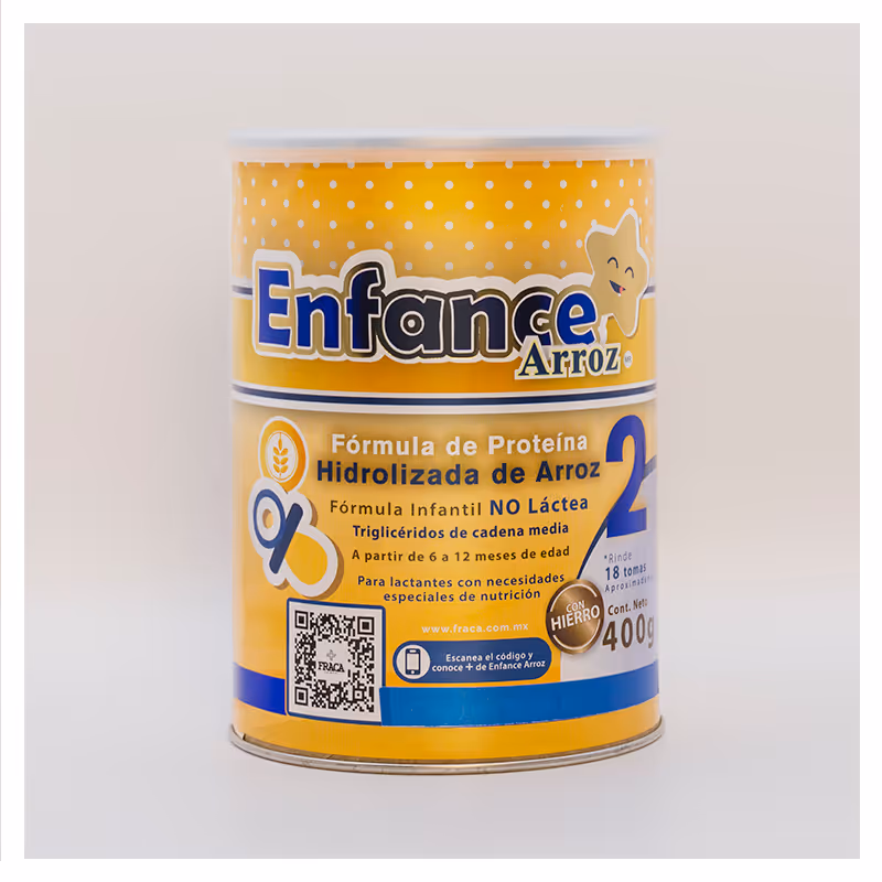 Enfance Arroz 2, fórmula a base de proteína de arroz hidrolizada, para pequeños con intolerancias a la lactosa