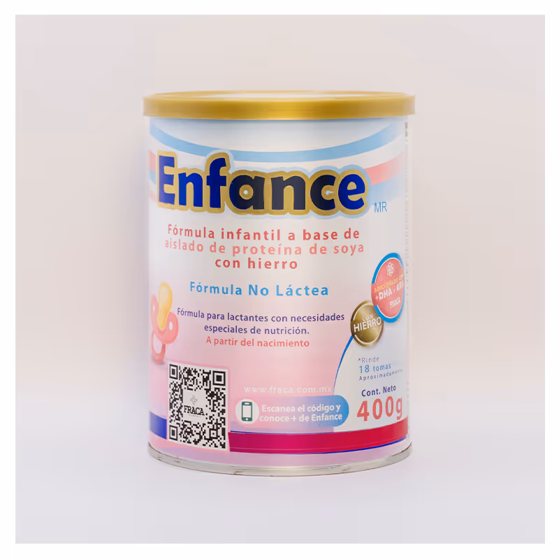 Lata Enfance, fórmula no láctea. A base de proteína de soya hidrolizada, adicionada con hierro