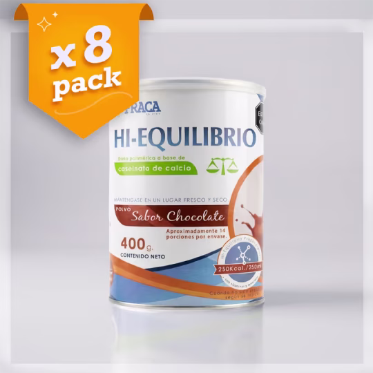 Hi Equilibrio - 8 packs, ahorra el 12%. Dieta polimérica en polvo. Sabor Chocolate